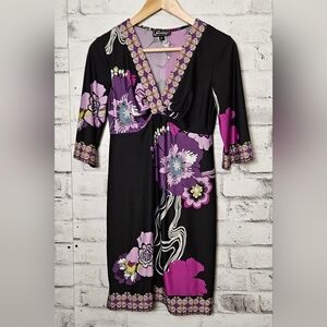 Sweet Y2K Purple Floral V Neck Wrap Dress 6P